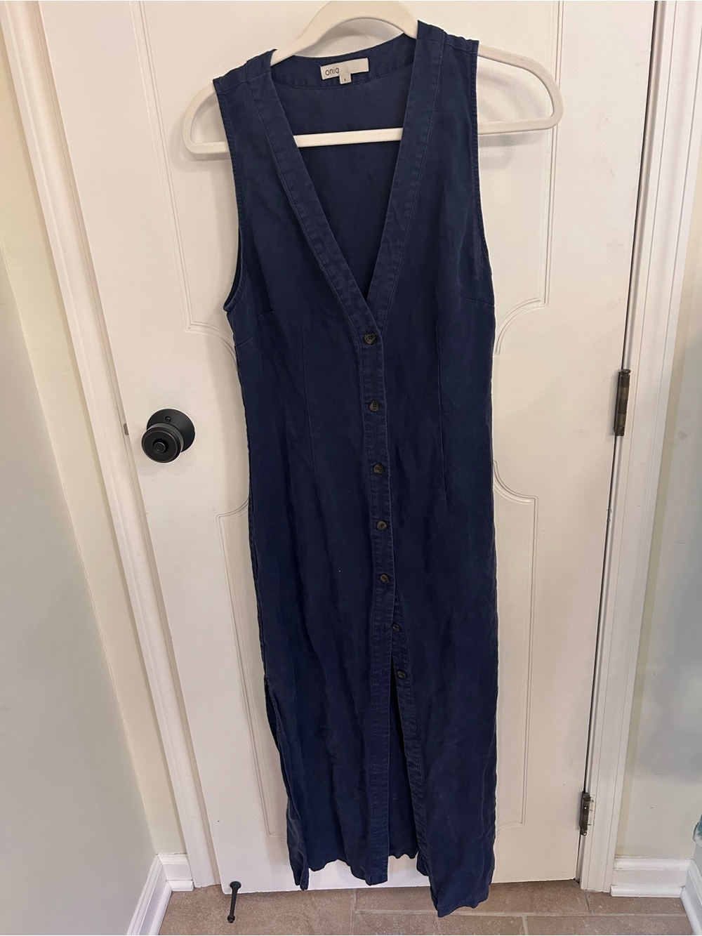 Onia Navy Sleeveless Button-Front Midi Dress